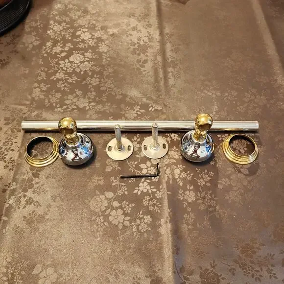 Two-Tone Chrome Brass Polished Decorative Round Wall Mount Towel Rod - Picture 6 of 8